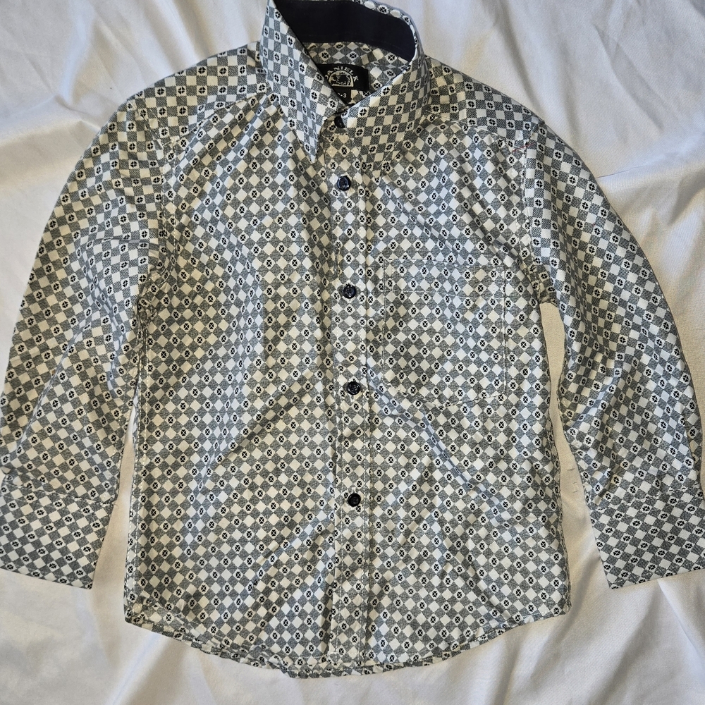 Daniel K Boy's Blue and White Patterned Button Down Dress  Shirt Size 2